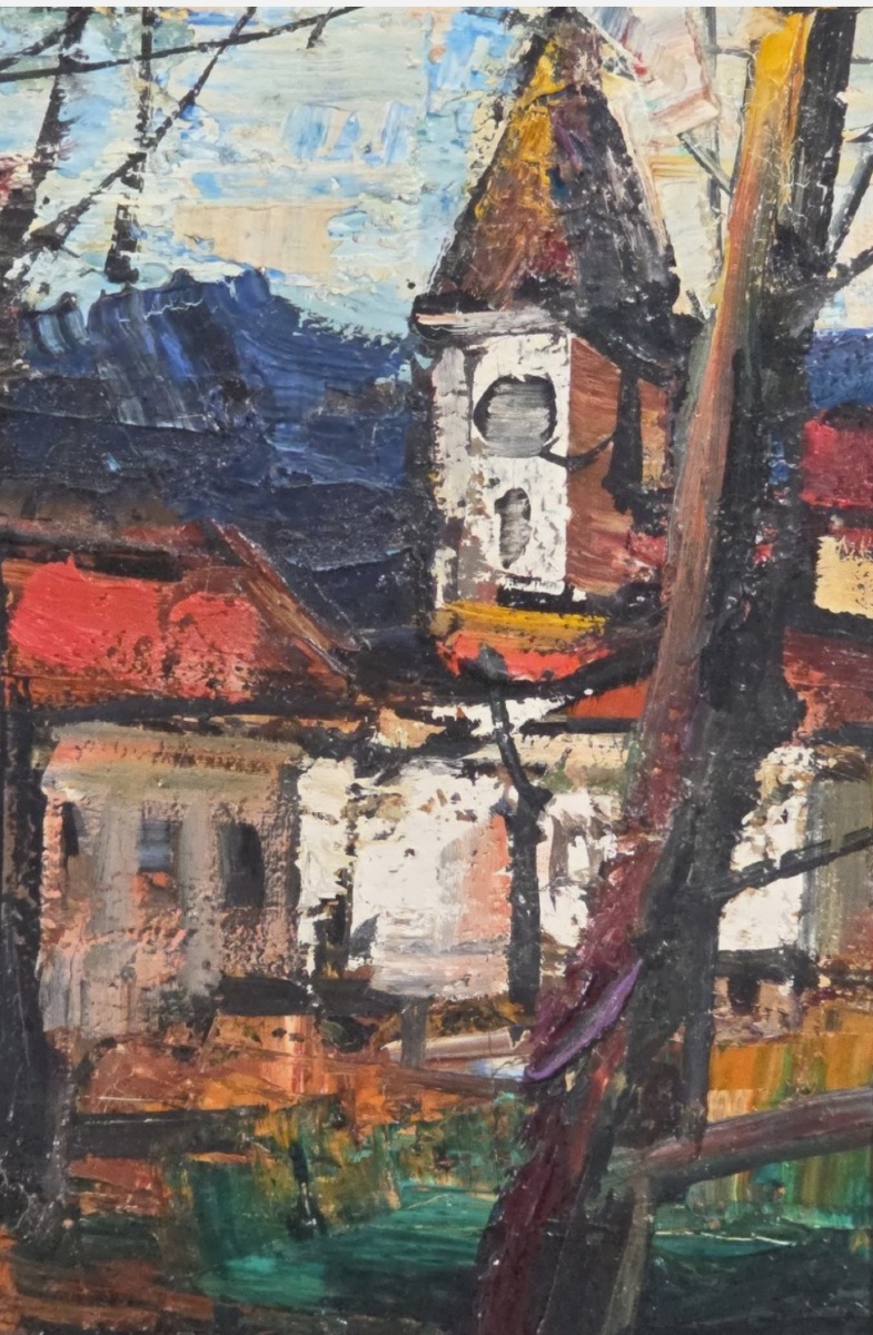 Rodolphe Caillaux (1904 - 1989) View Of The Bell Tower Of Ciboure, Basque Country -photo-1