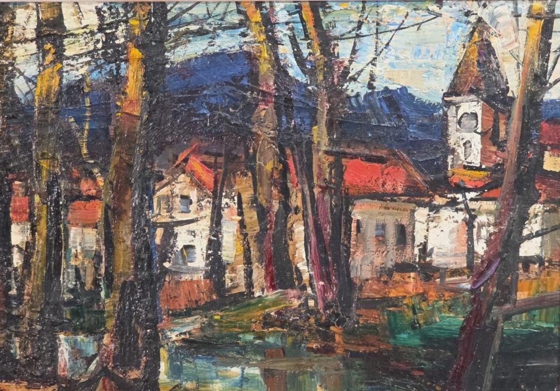 Rodolphe Caillaux (1904 - 1989) View Of The Bell Tower Of Ciboure, Basque Country -photo-2