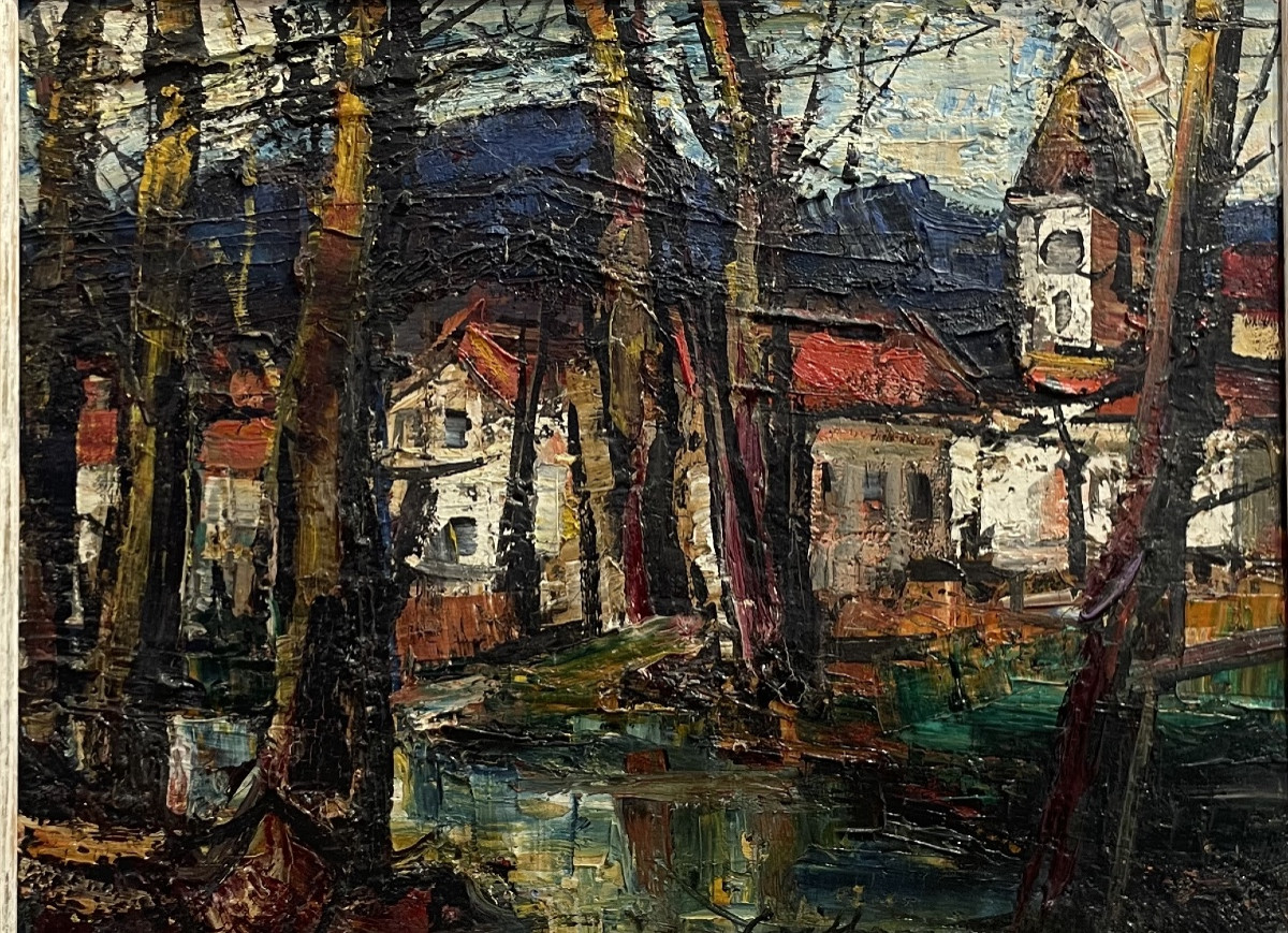 Rodolphe Caillaux (1904 - 1989) View Of The Bell Tower Of Ciboure, Basque Country 