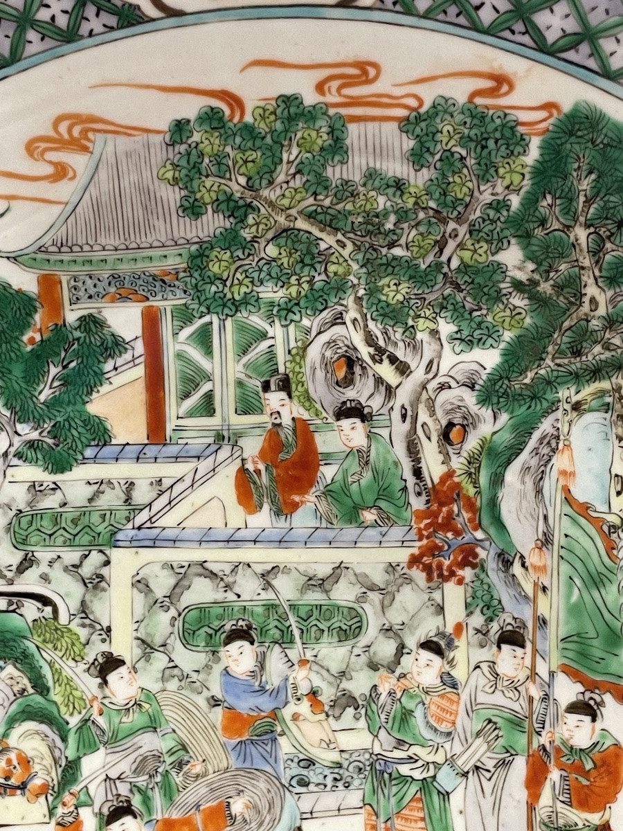 CHINE - Dynastie Qing - Époque Xianfeng ( 1851 à 1861) grand plat en porcelaine polychrome -photo-2