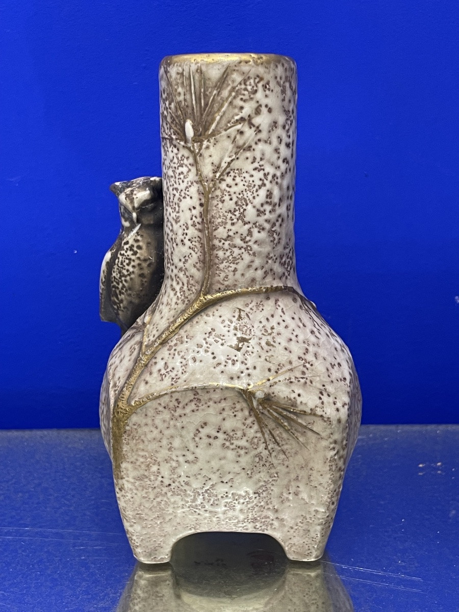 Ernst Wahliss (1836-1900) Owl Vase, Art Nouveau, Late 19th Century -photo-2