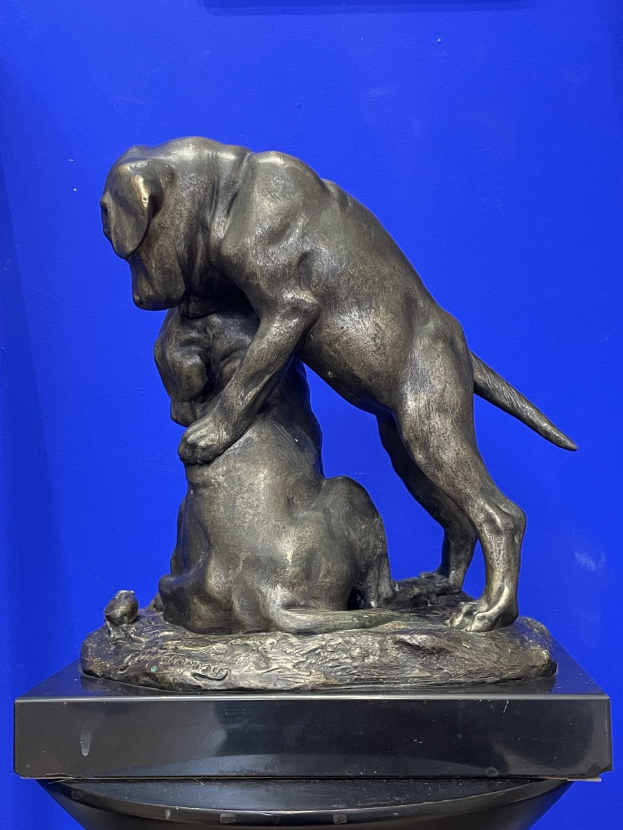 Vacossin Georges Lucien (1870 - 1942) The Two Puppies On The Lookout For A Beetle - Bronze -photo-4