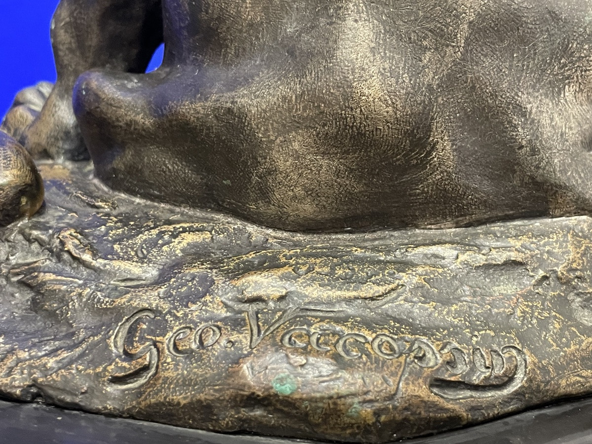 Vacossin Georges Lucien (1870 - 1942) The Two Puppies On The Lookout For A Beetle - Bronze -photo-5