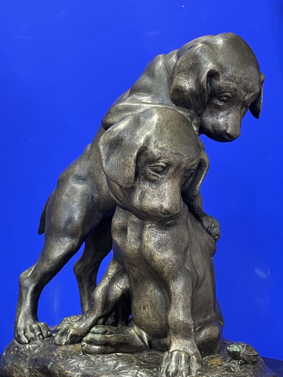 Vacossin Georges Lucien (1870 - 1942) The Two Puppies On The Lookout For A Beetle - Bronze -photo-7
