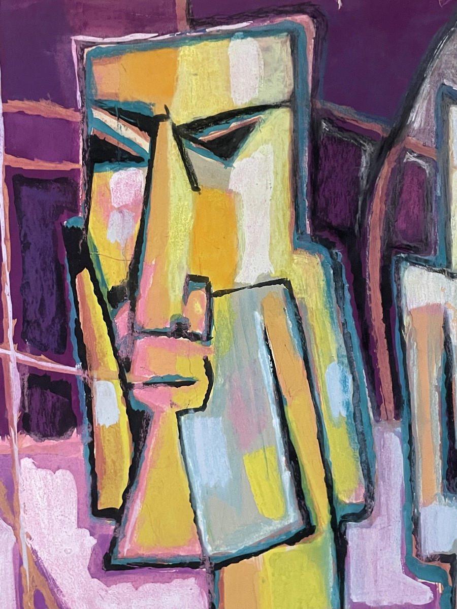 Allonsius Daniel Jacques (1923 - 1995) Easter Island - Mixed Media On Paper-photo-3