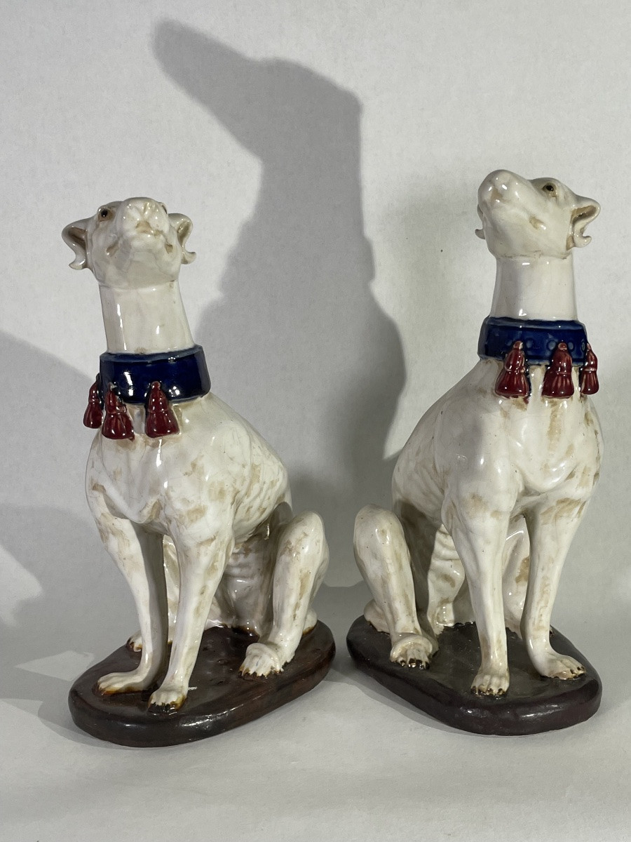 Large Pair Of Ceramic Greyhounds - Italian Work, 1950s-photo-2