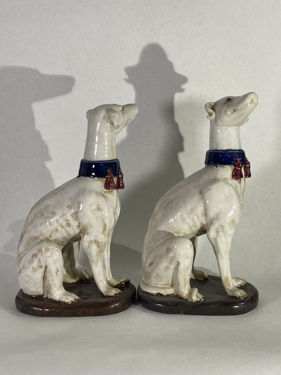 Large Pair Of Ceramic Greyhounds - Italian Work, 1950s-photo-3