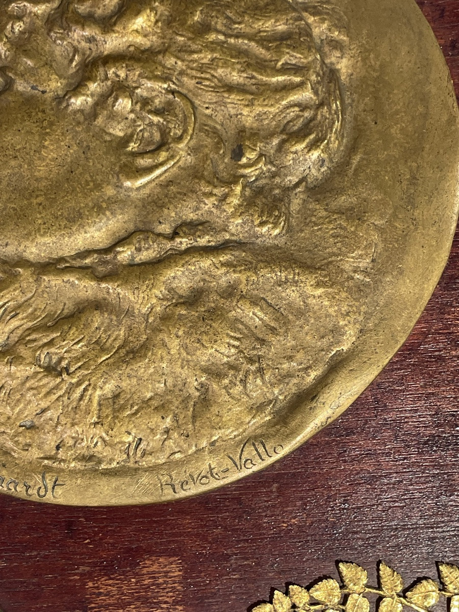 Prevot Vallo - Large Bronze Medal Depicting Sarah Bernhardt In Profile. -photo-4