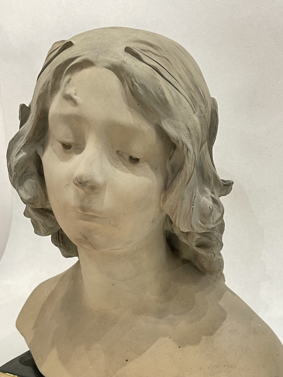 CAUSSÉ Julien ( 1869 - 1938) - Buste de jeune femme en plâtre - -photo-3
