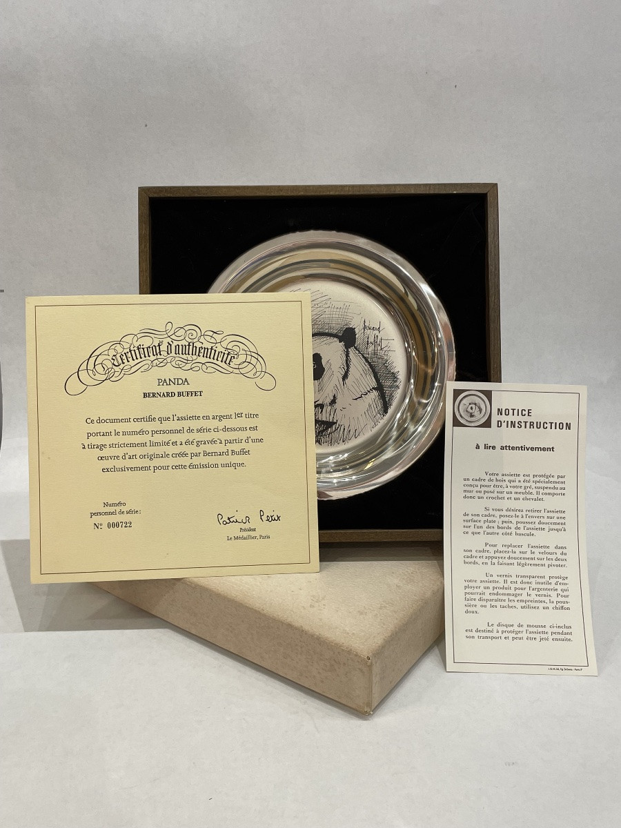 BUFFET Bernard ( 1938 - 1999) - Assiette « Panda » en argent premier titre - -photo-4
