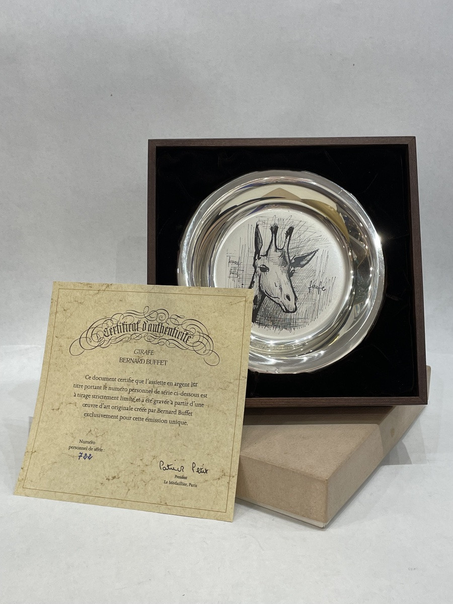 BUFFET Bernard ( 1938 - 1999) - Assiette «  Girafe » en argent premier titre - -photo-4