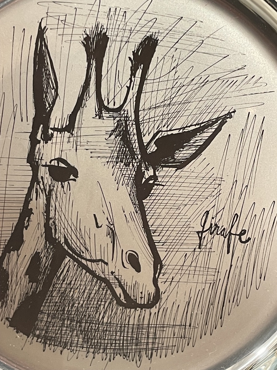 BUFFET Bernard ( 1938 - 1999) - Assiette «  Girafe » en argent premier titre - -photo-3