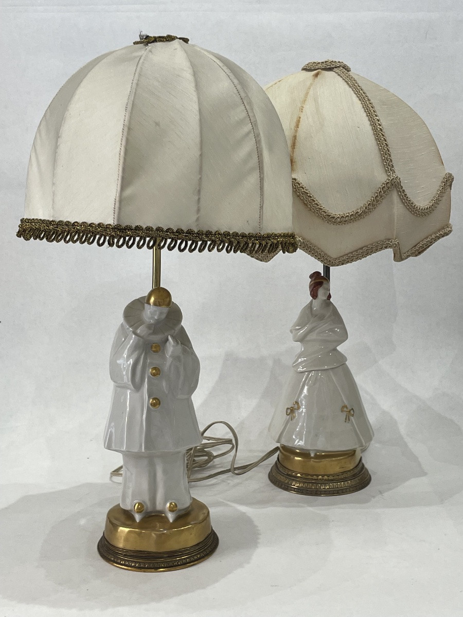 Sandoz édouard Marcel (1891 - 1977) - Pierrot And Columbine - Art Deco Porcelain -photo-1