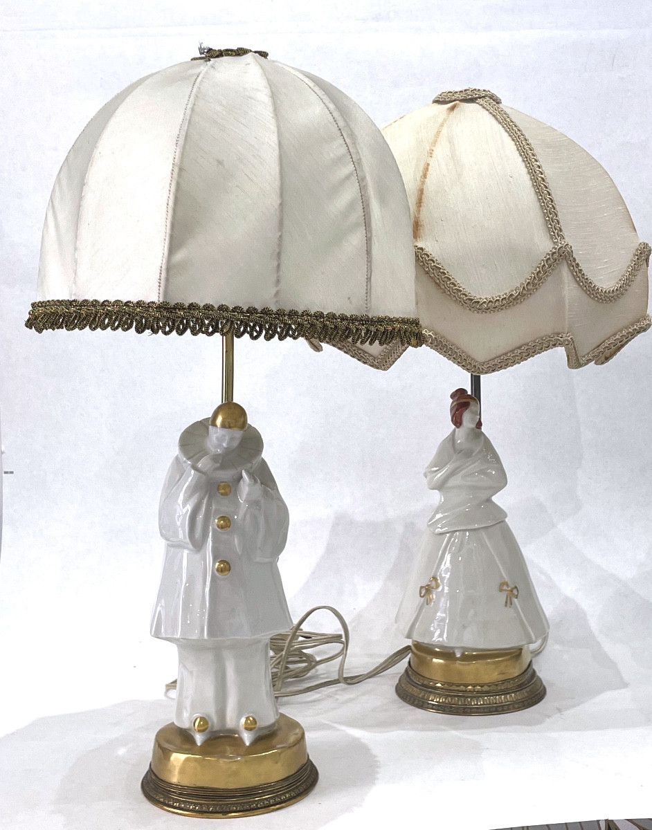 Sandoz édouard Marcel (1891 - 1977) - Pierrot And Columbine - Art Deco Porcelain 