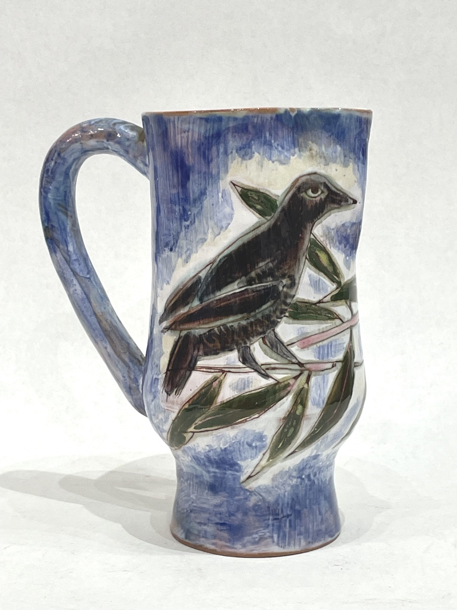 DUBOUL Geneviève ( 1913 - 2007) - Pichet en céramique à décor d’un couple d’oiseaux 