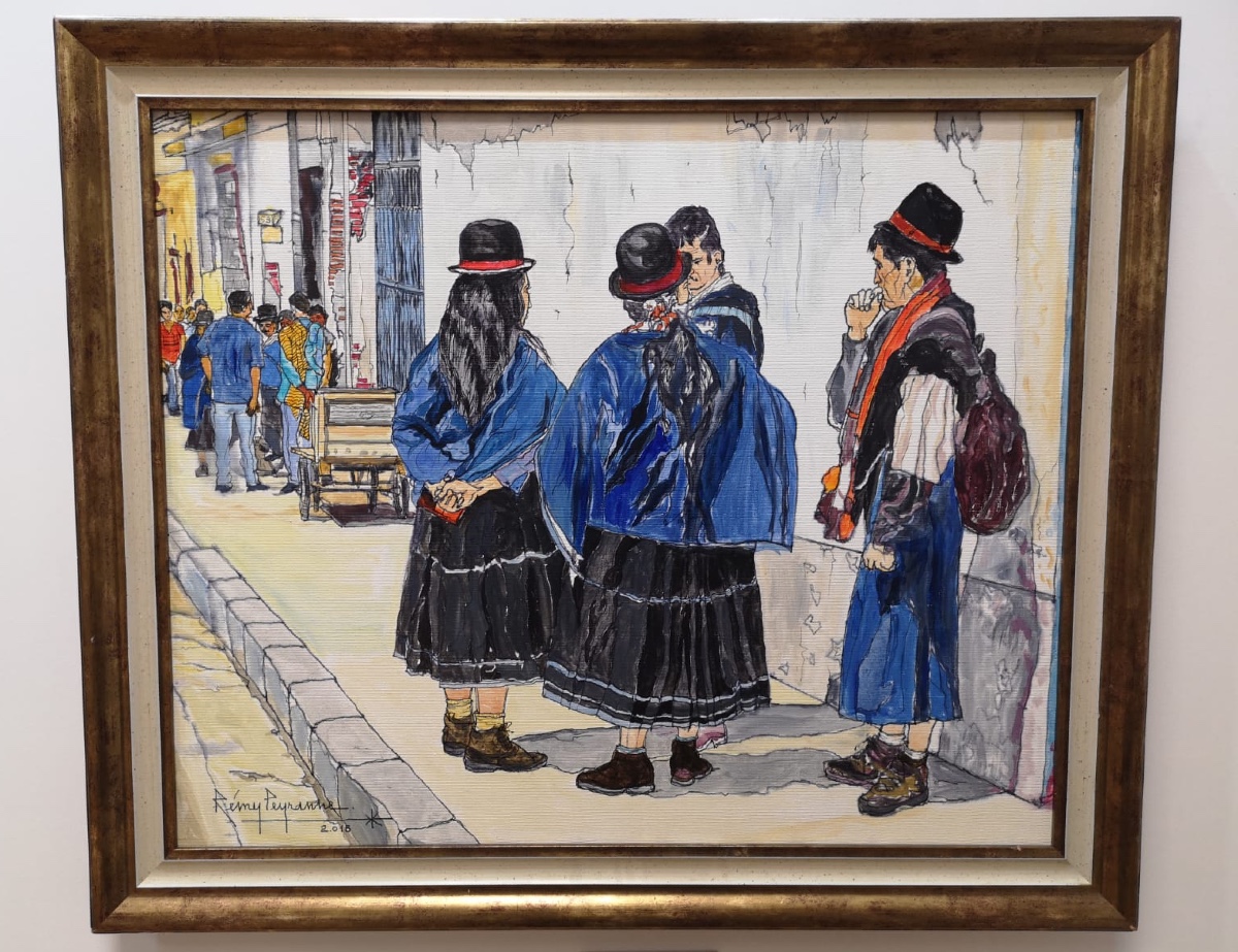 Rémy PEYRANNE ( 1935 - 2018 ) Scène animée à Popayan - tableau huile sur toile 