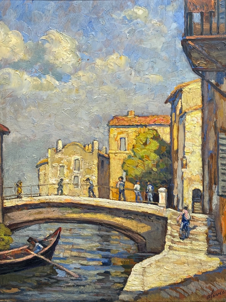 Ferdinand OLIVIER ( 1873 - 1957) - Pont à Martigues - tableau huile lumière Provence -photo-2