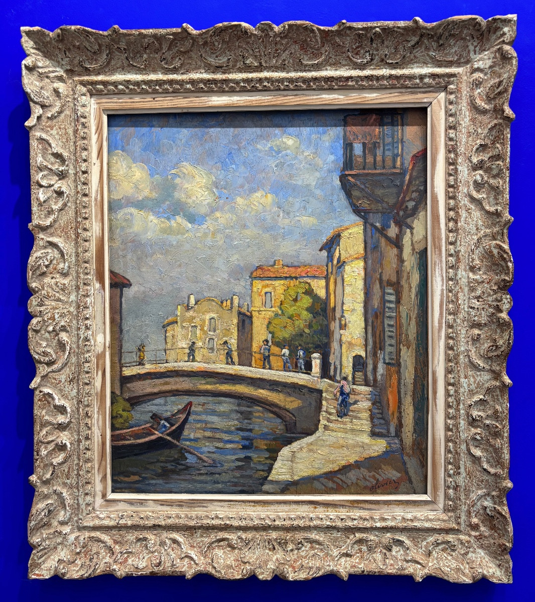 Ferdinand OLIVIER ( 1873 - 1957) - Pont à Martigues - tableau huile lumière Provence 