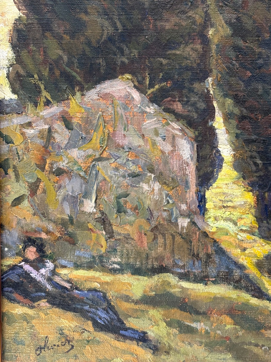 Ferdinand OLIVIER ( 1873 - 1957) les Cyprès 1922 - tableau Huile sur toile Provence -photo-4