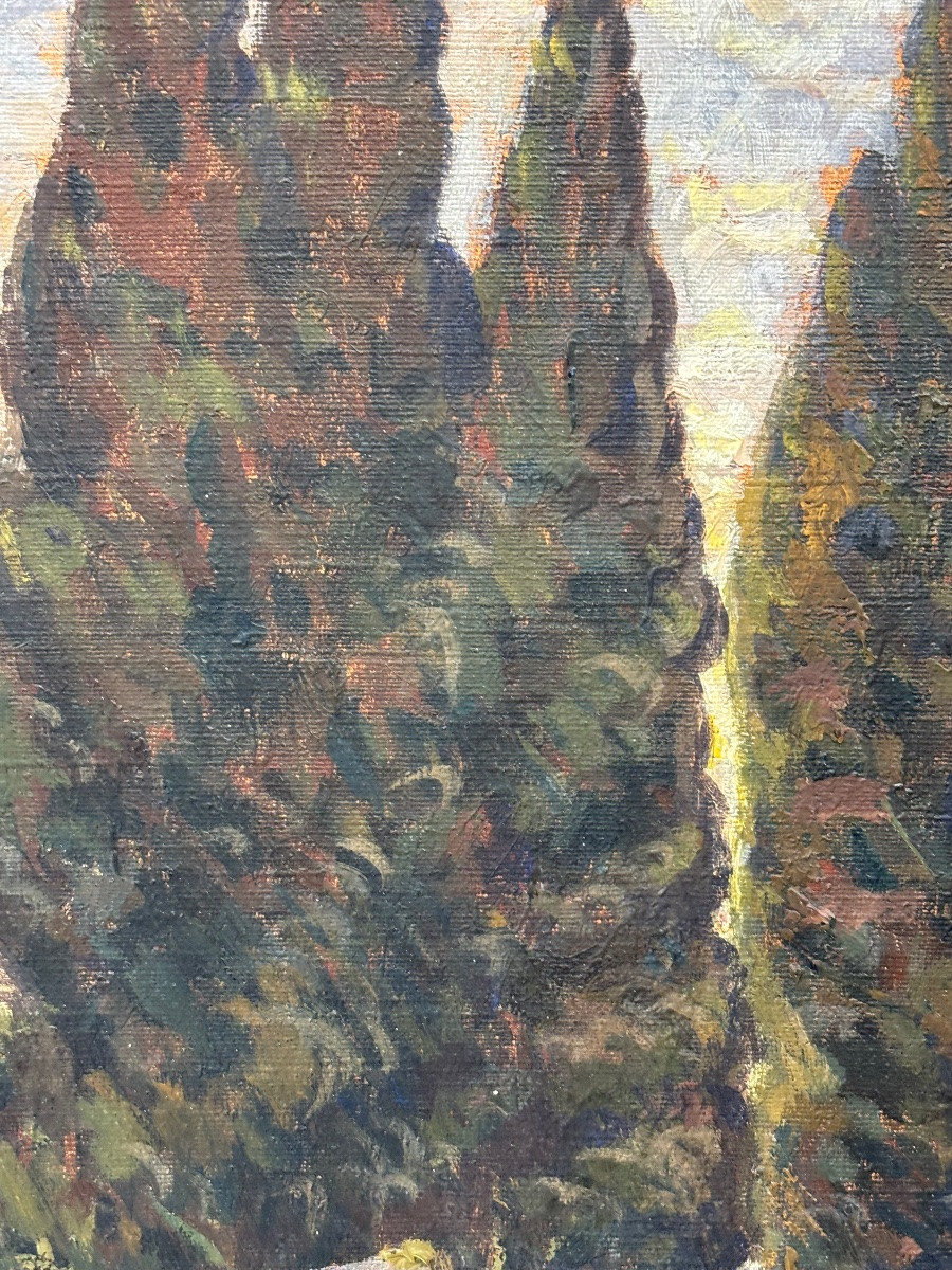 Ferdinand OLIVIER ( 1873 - 1957) les Cyprès 1922 - tableau Huile sur toile Provence -photo-6