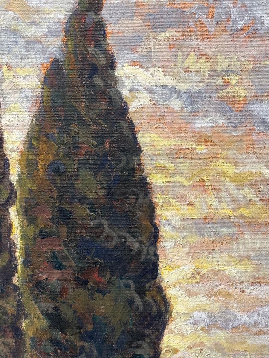 Ferdinand OLIVIER ( 1873 - 1957) les Cyprès 1922 - tableau Huile sur toile Provence -photo-7