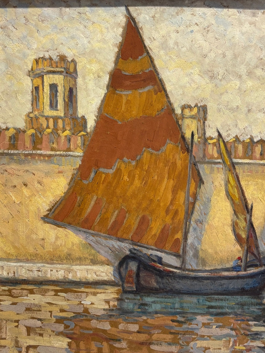 Ferdinand OLIVIER ( 1873 - 1957) Vue de Venise 1913 - tableau Huile Italie -photo-3