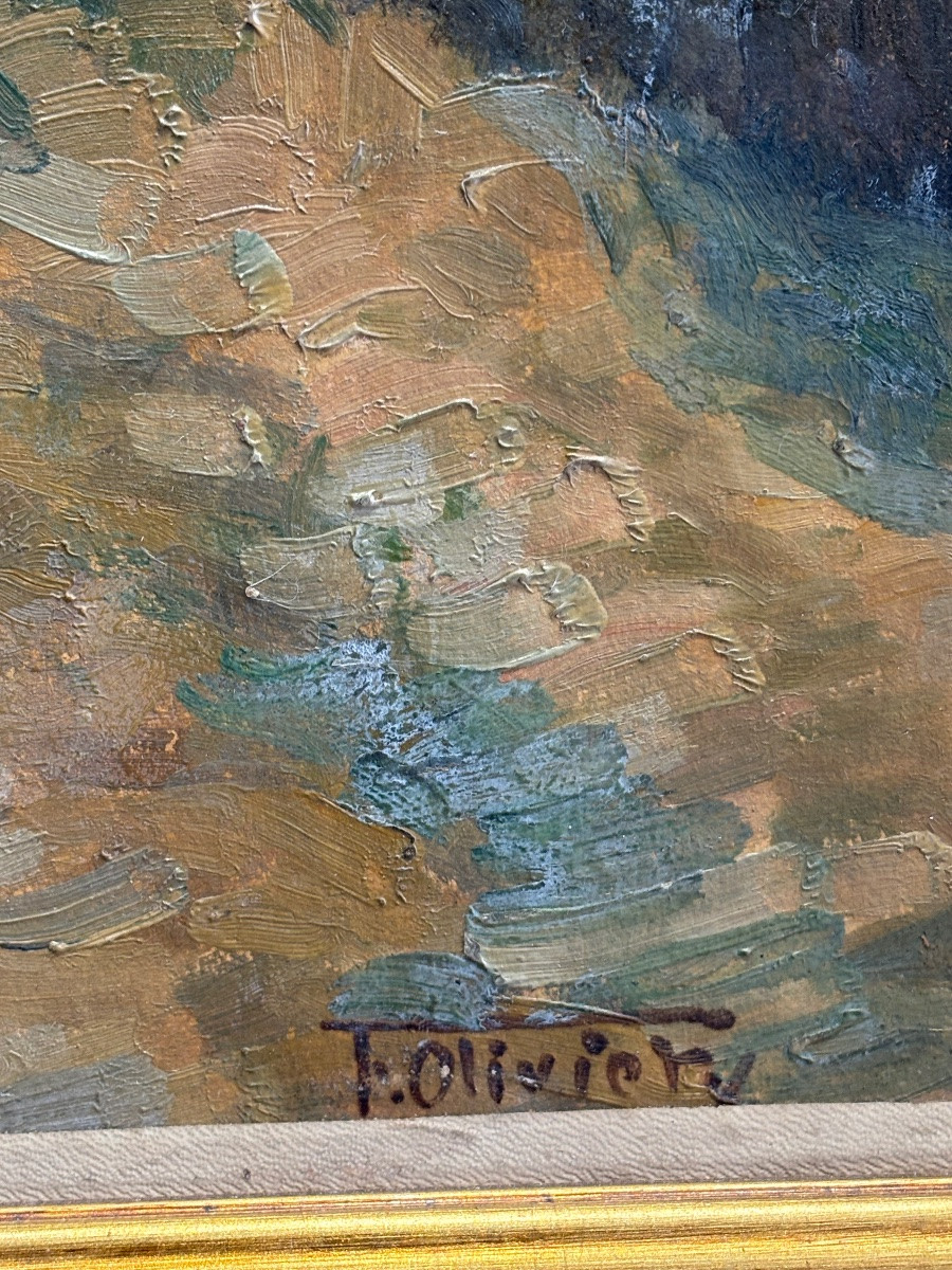 Ferdinand Olivier ( 1873 - 1957) Sunset - Oil On Canvas Pointillism-photo-4