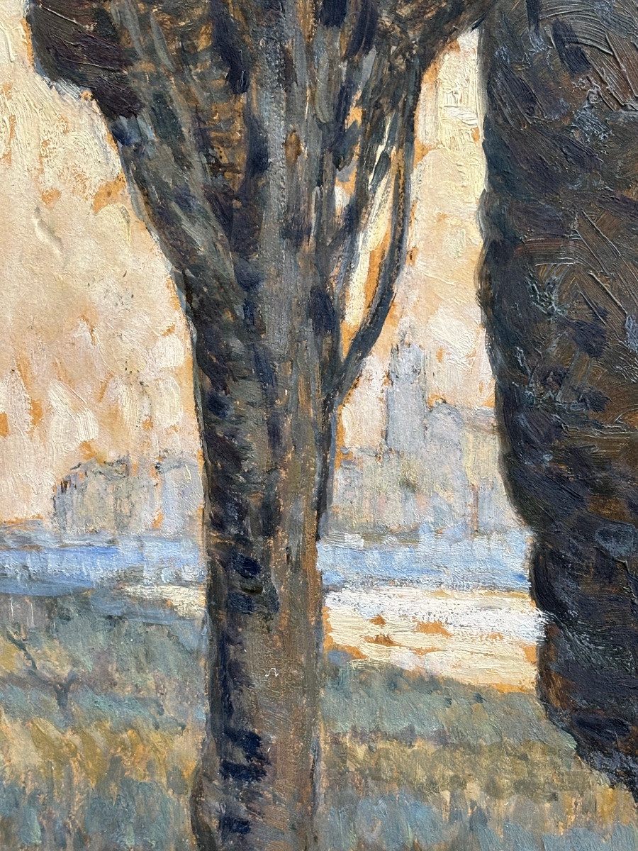 Ferdinand Olivier ( 1873 - 1957) Sunset - Oil On Canvas Pointillism-photo-5