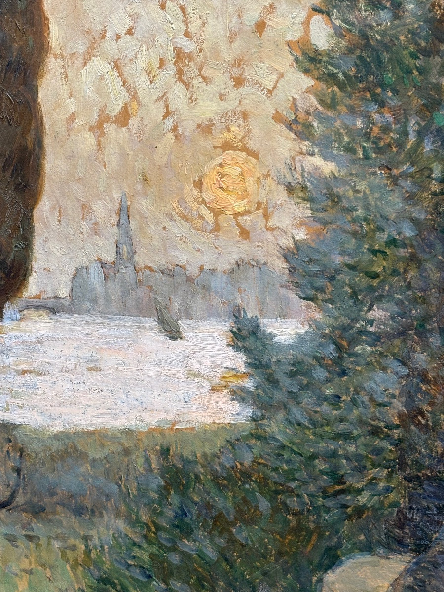 Ferdinand Olivier ( 1873 - 1957) Sunset - Oil On Canvas Pointillism-photo-6