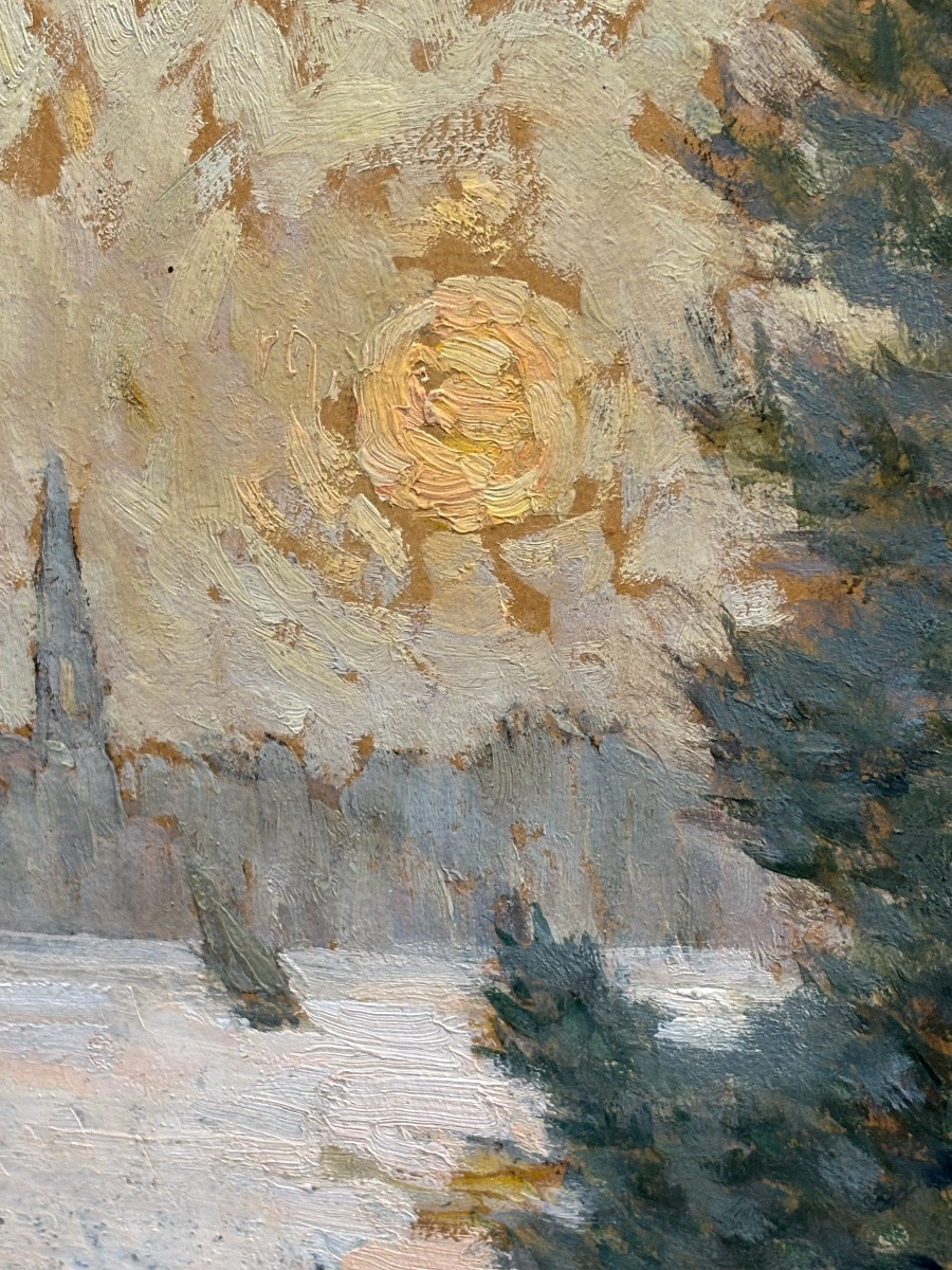 Ferdinand Olivier ( 1873 - 1957) Sunset - Oil On Canvas Pointillism-photo-7