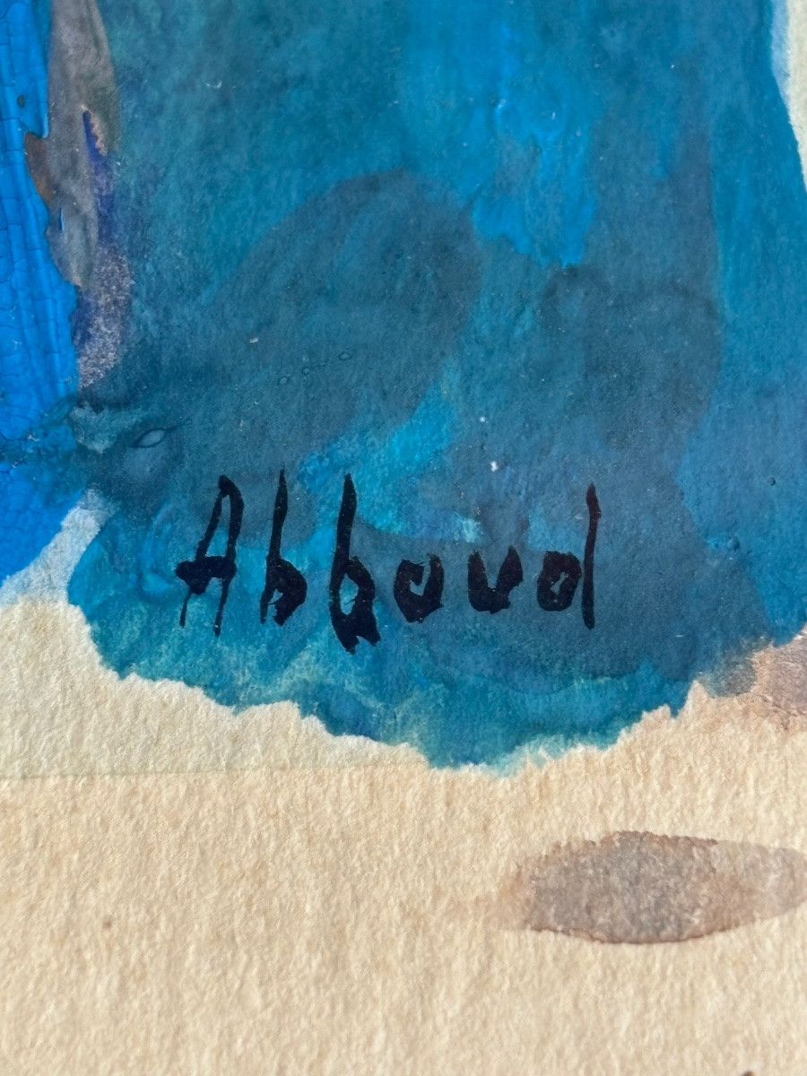 Chafik ABBOUD ( 1926 - 2004 ) tableau gouache art moderne -photo-2