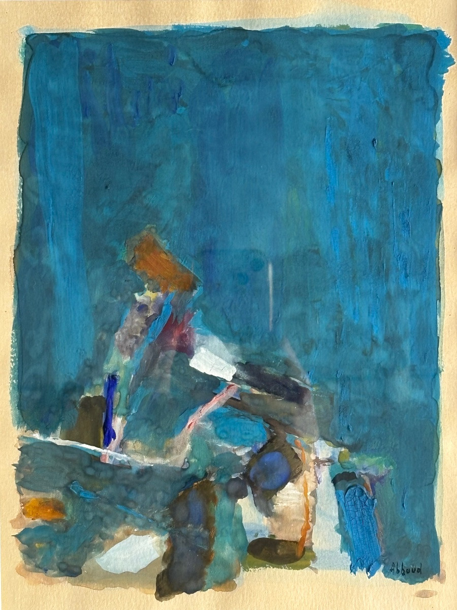 Chafik ABBOUD ( 1926 - 2004 ) tableau gouache art moderne -photo-8