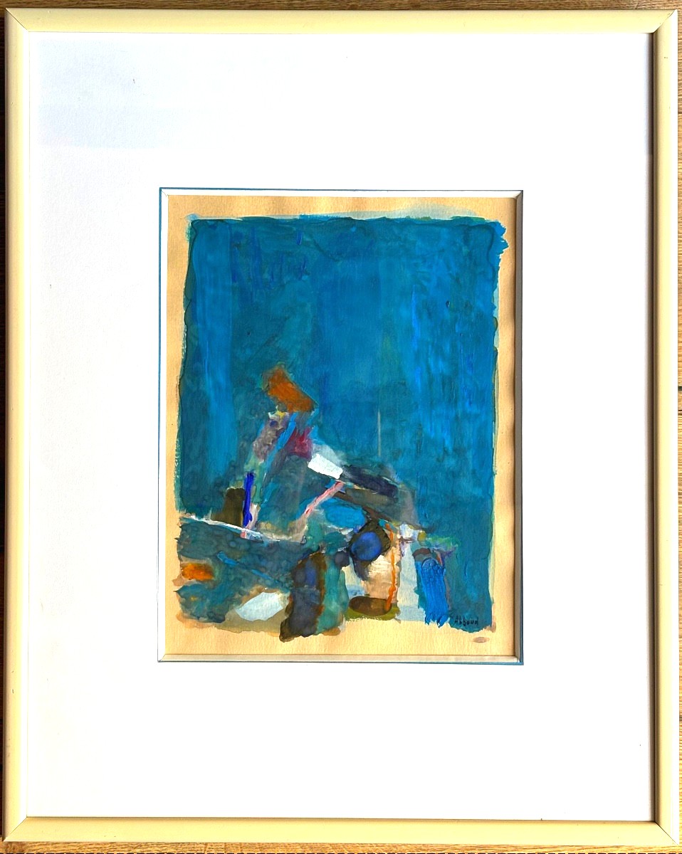 Chafik ABBOUD ( 1926 - 2004 ) tableau gouache art moderne 