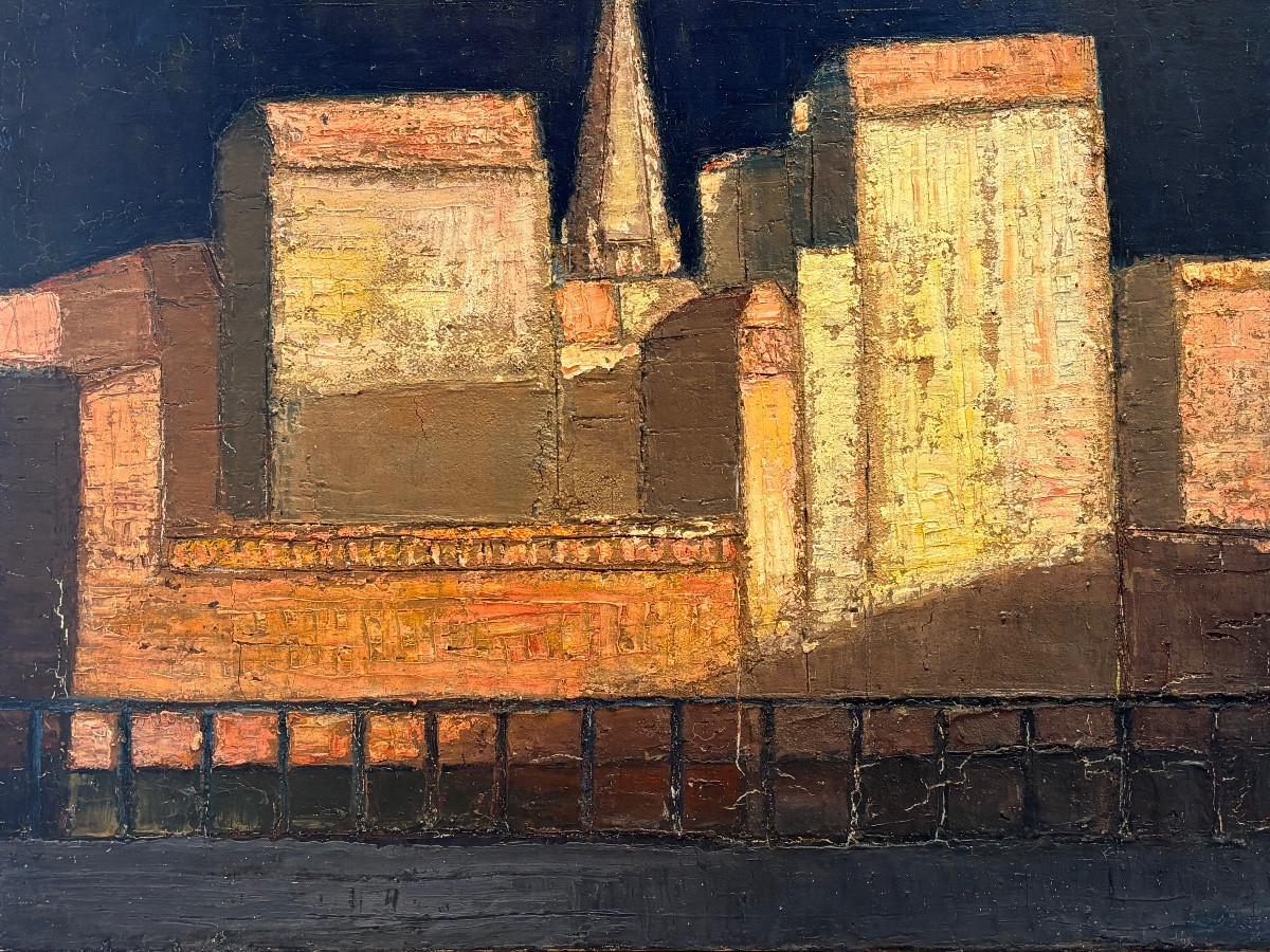 Jean - Pierre Floch ( 1937 - 2015) View Of A Village - Oil Painting-photo-3