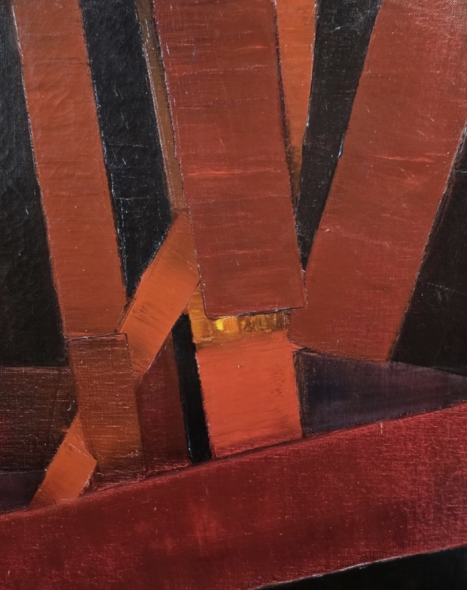 Jean - Pierre Floch ( 1937 - 2015) Painting Abstract Composition Red And Black-photo-1