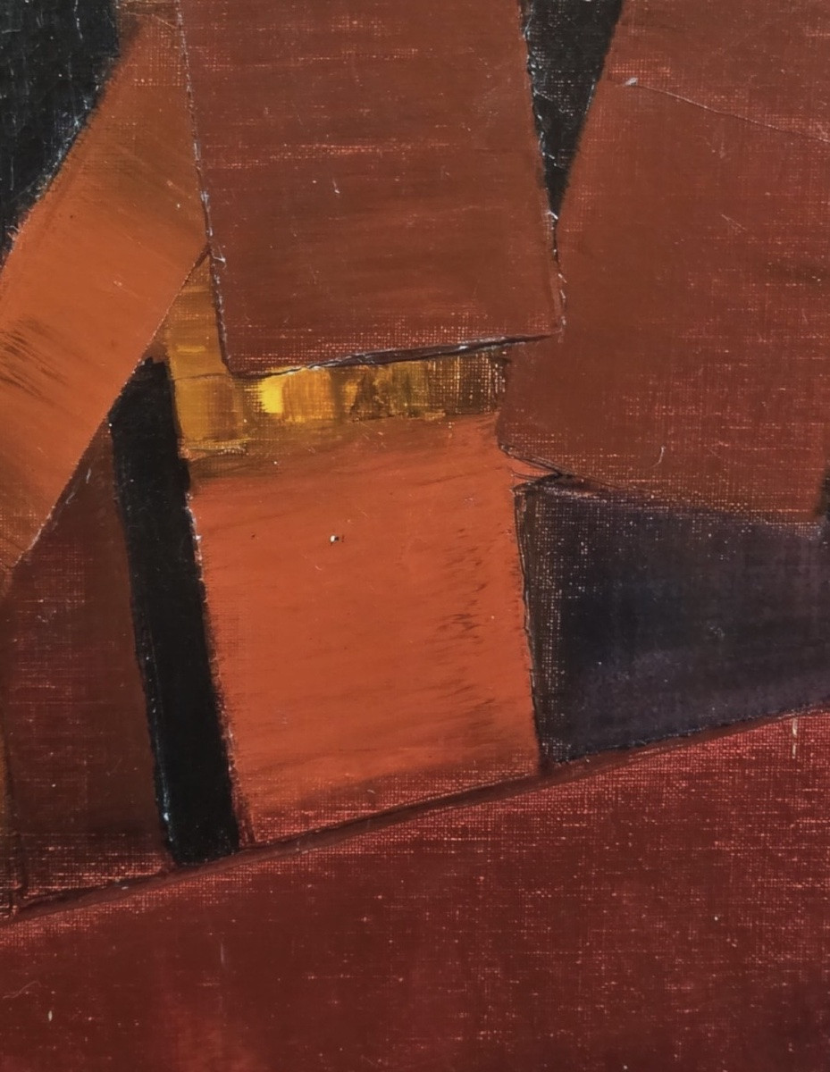 Jean - Pierre Floch ( 1937 - 2015) Painting Abstract Composition Red And Black-photo-2