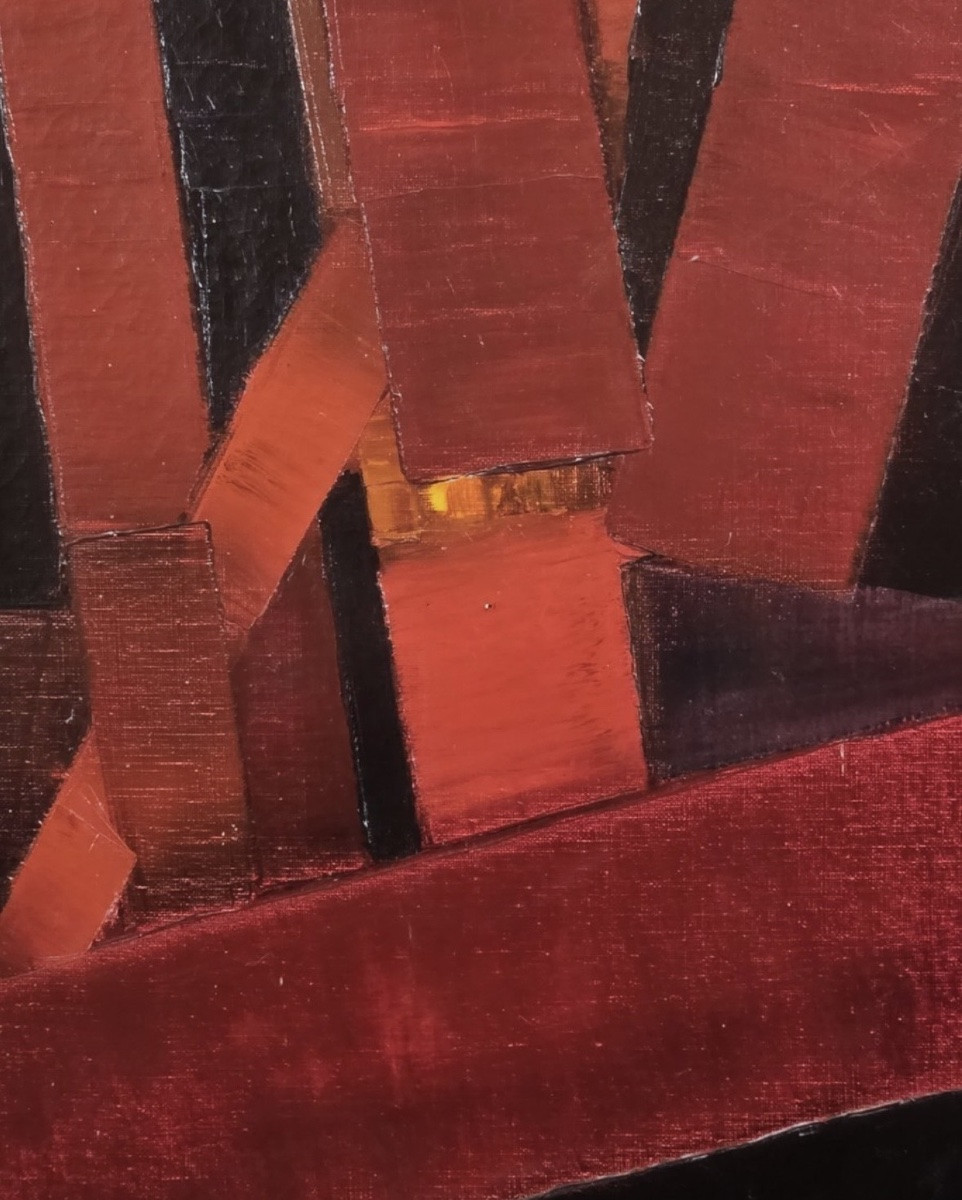 Jean - Pierre Floch ( 1937 - 2015) Painting Abstract Composition Red And Black-photo-3