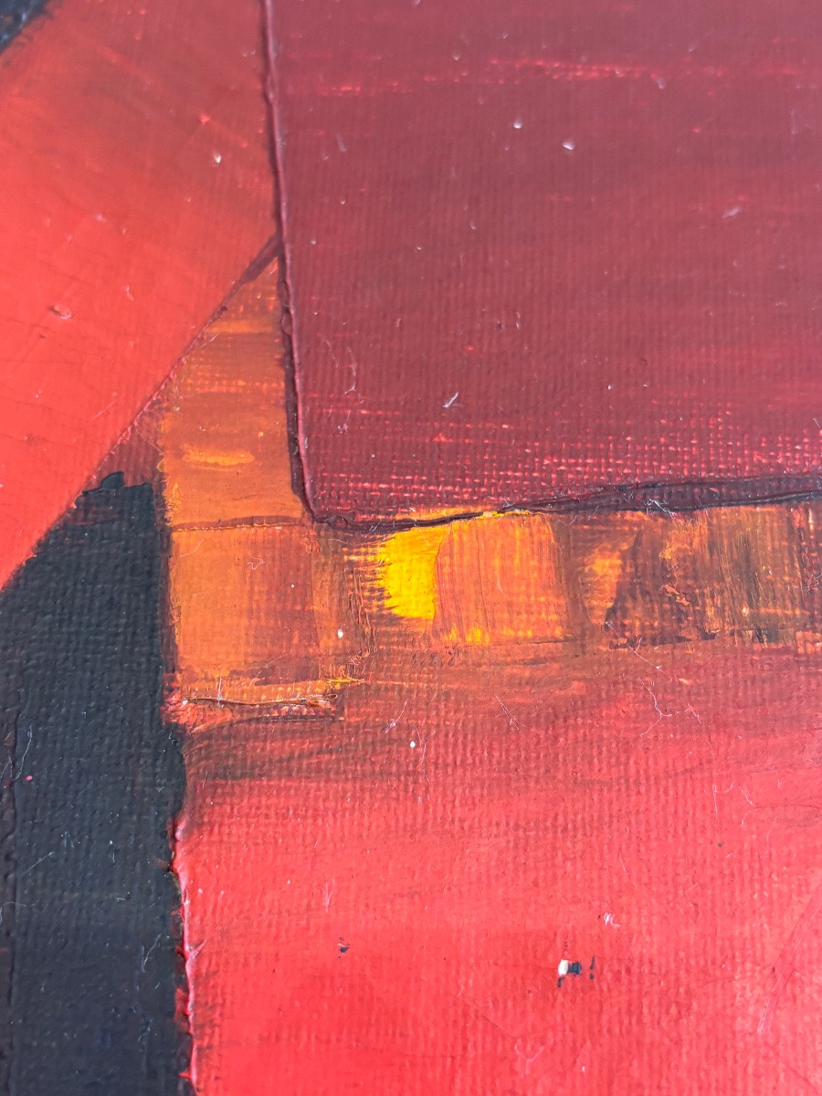 Jean - Pierre Floch ( 1937 - 2015) Painting Abstract Composition Red And Black-photo-6