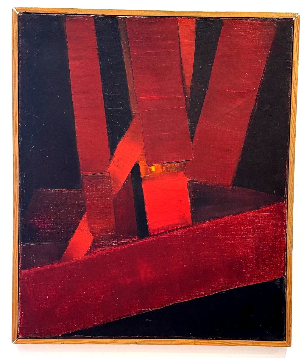 Jean - Pierre Floch ( 1937 - 2015) Painting Abstract Composition Red And Black