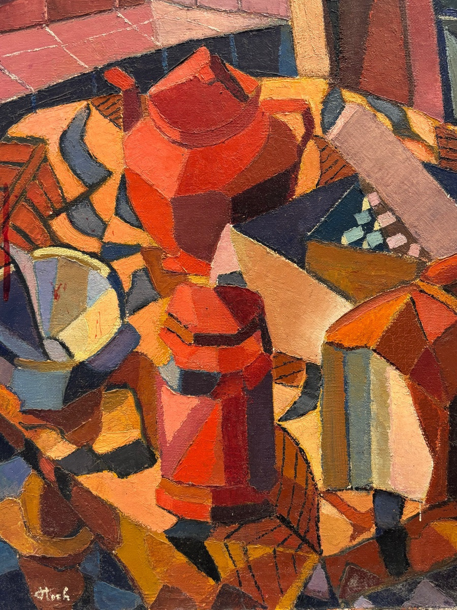 Jean Pierre Floch ( 1937 - 2015) Still Life With Red Pots - Painting - Oil On Canvas-photo-2