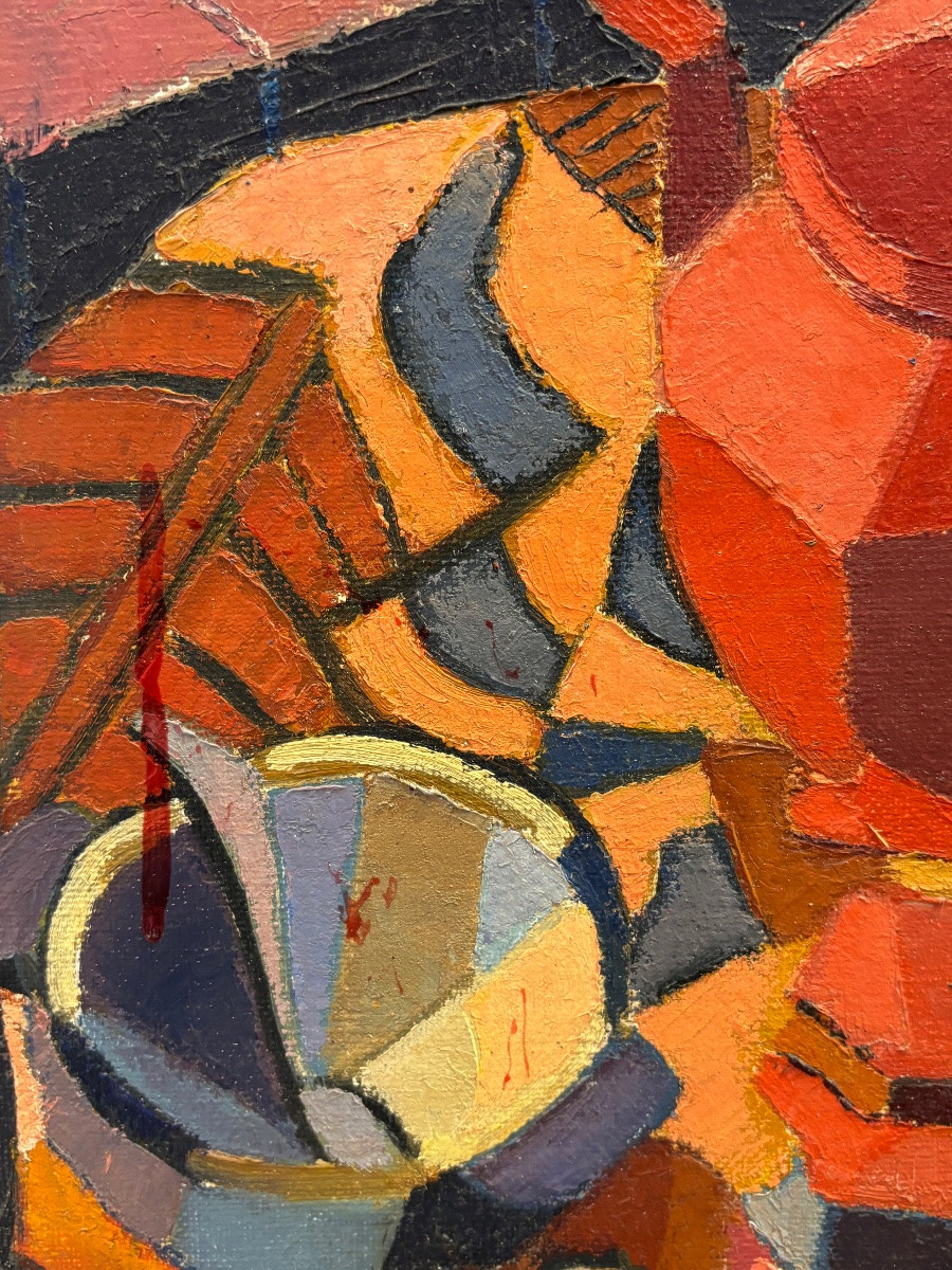 Jean Pierre Floch ( 1937 - 2015) Still Life With Red Pots - Painting - Oil On Canvas-photo-3