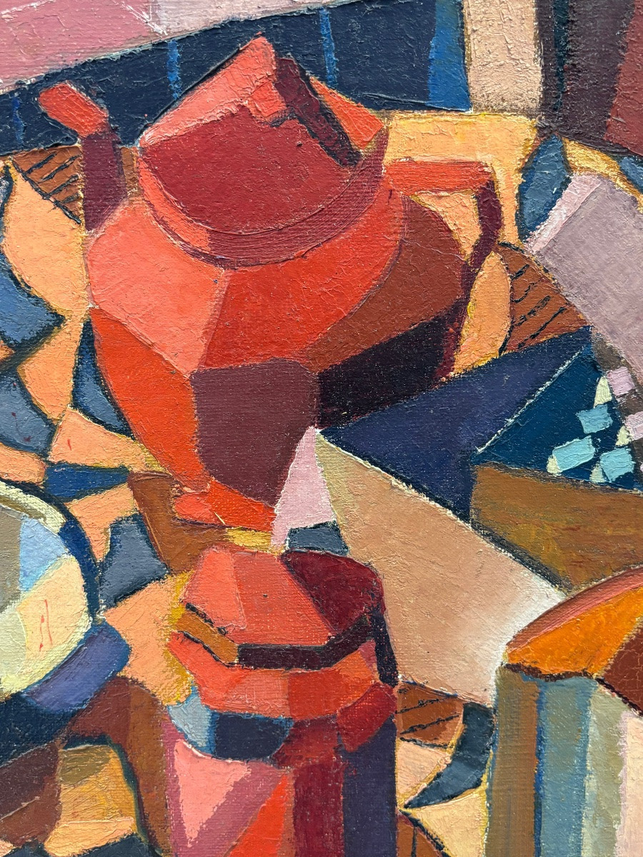 Jean Pierre Floch ( 1937 - 2015) Still Life With Red Pots - Painting - Oil On Canvas-photo-1