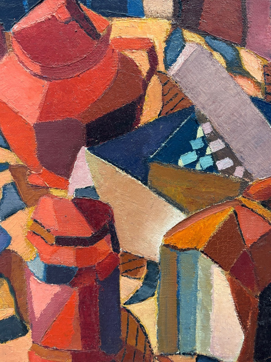 Jean Pierre Floch ( 1937 - 2015) Still Life With Red Pots - Painting - Oil On Canvas-photo-2