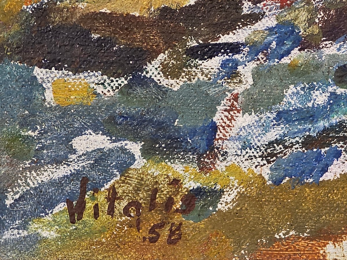 Tableau huile Bord de mer Bretagne Plougastel Daoulas signé Macario Vitalis -photo-3