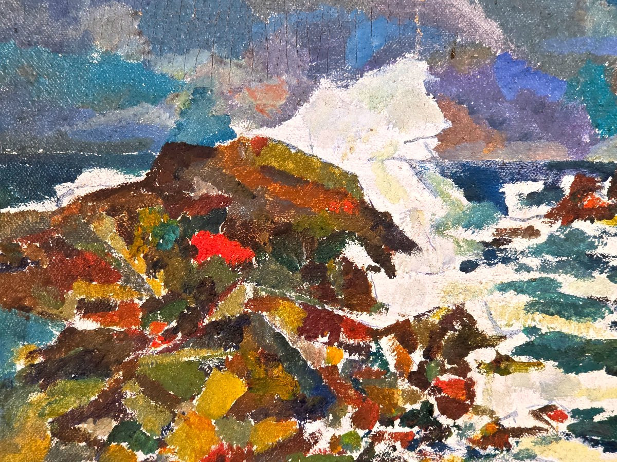 Tableau huile Bord de mer Bretagne Plougastel Daoulas signé Macario Vitalis -photo-1