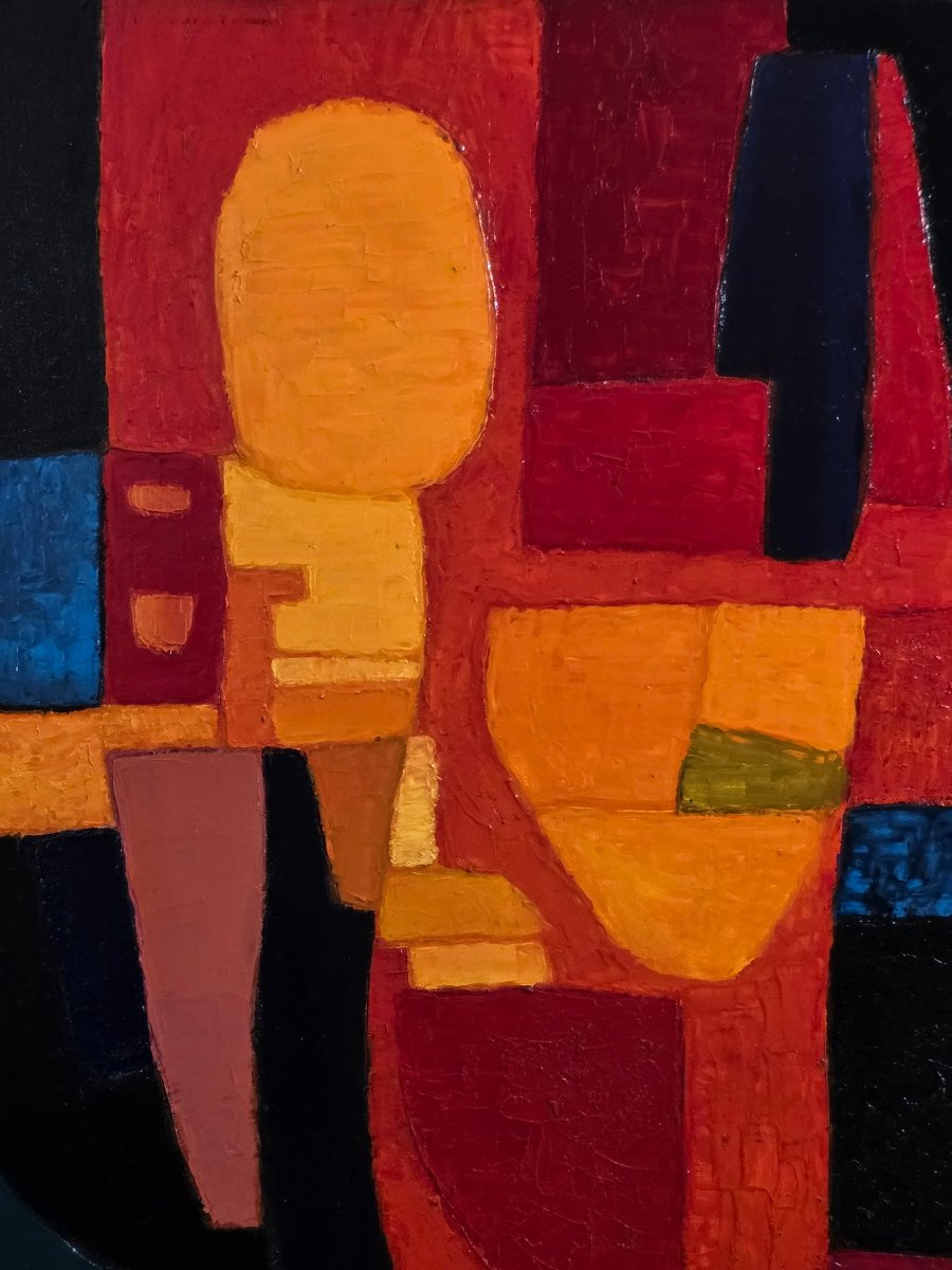 Tableau huile Composition Abstraite École de ParisJean-Pierre FLOCH (1937-2015)-photo-3