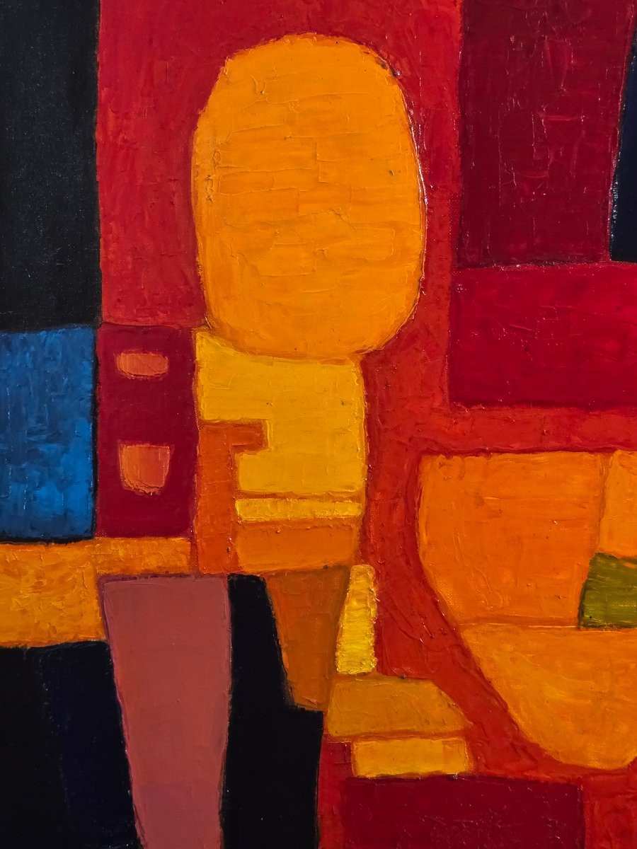 Tableau huile Composition Abstraite École de ParisJean-Pierre FLOCH (1937-2015)-photo-1