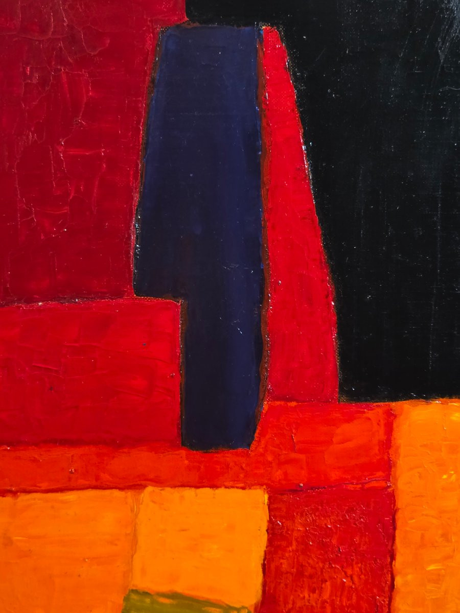 Tableau huile Composition Abstraite École de ParisJean-Pierre FLOCH (1937-2015)-photo-2