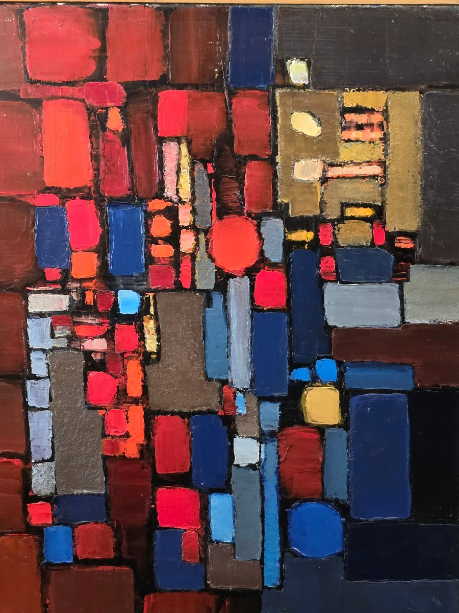 Abstract Cubist Oil Painting Signed Jean-pierre Floch (1937-2015)-photo-3