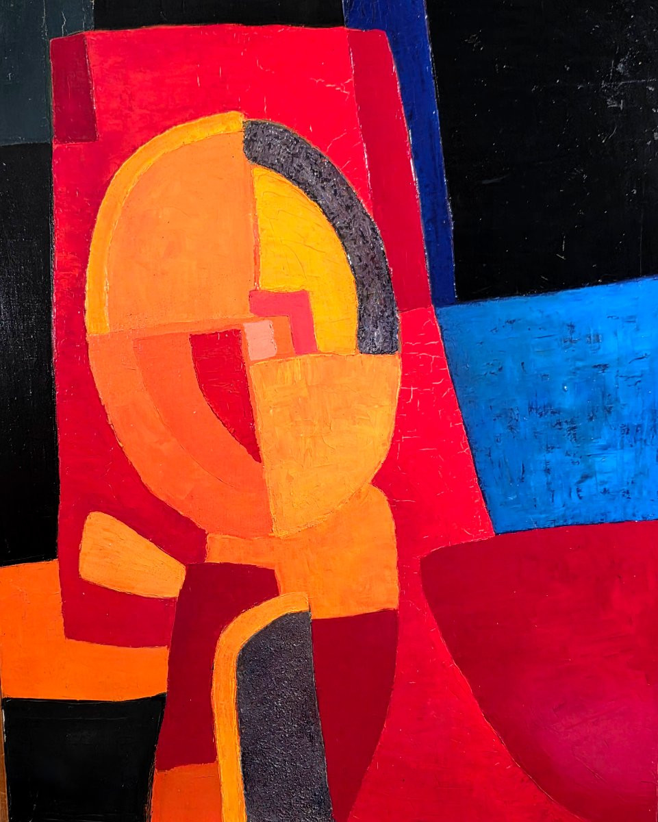 Oil Painting Abstract Composition Cubism Signed Jean-pierre Floch (1937-2015)-photo-2
